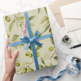 Zachta olijf beige olijftak waterverfpatroon cadeaupapier