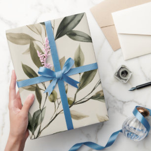 Zachta olijf beige olijftak waterverfpatroon cadeaupapier