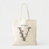 Zachta paarse letter V bloemmonogram aangepaste na Tote Bag (Voorkant)