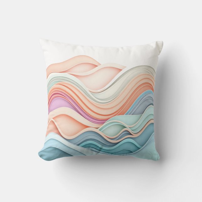 Zachta Pastel 3D Abstracte Golflijnen Kussen (Voorkant)
