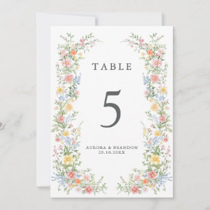 Zachta Pastel Sierlijke Lente Bloemen Tafel Nummer Kaart