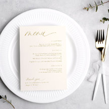 Zachta Romantische Script Crème Gouden Trouwmenu's