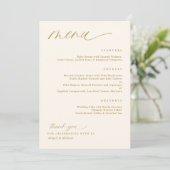 Zachta Romantische Script Crème Gouden Trouwmenu's Menu (Staand voorkant)