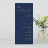 Zachta Romantische Script Navy Blauwe en Gouden Tr Programmakaart (Staand voorkant)
