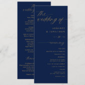 Zachta Romantische Script Navy Blauwe en Gouden Tr Programmakaart (Voorkant / Achterkant)