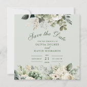 Zachta saliegroene bloemige 'Save the Date'-kaart Save The Date (Voorkant)