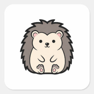 Zachtaai Kawaii Egel – Illustratie van een Cute Di Vierkante Sticker
