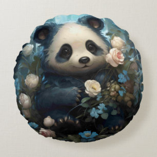 Zachtaardige panda beer tussen jungle rozen rond kussen