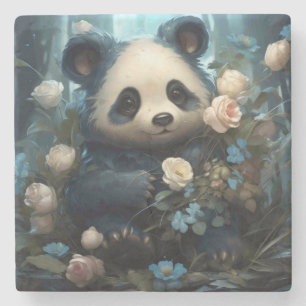 Zachtaardige panda beer tussen jungle rozen stenen onderzetter