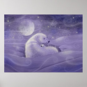 Zachtaardige Winter Ijsbeer Kunst Poster Print