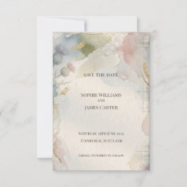 Zachtaartenkaart met zachte aquarel Schotse distel Save The Date