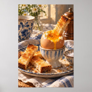 Zachtaig gekookt ei en toast ontbijt keukenmuur A Poster