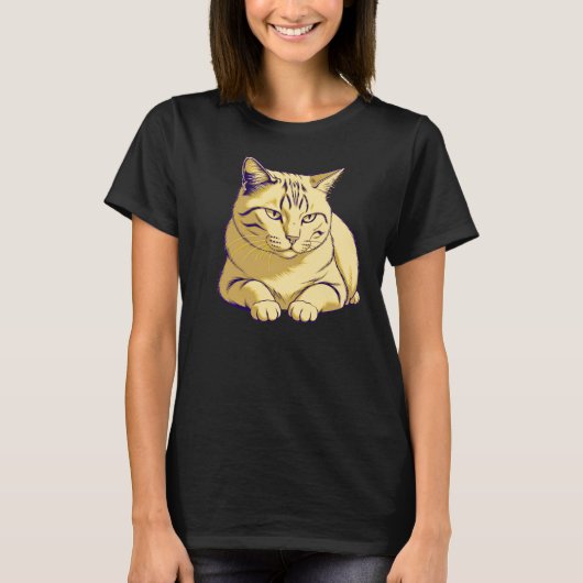 Zachtaue Pauze Kat – Minimaal Stil Rust T-shirt (Voorkant)
