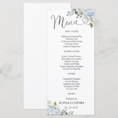 Zachtblauw botanisch babyshower menu (Voorkant / Achterkant)