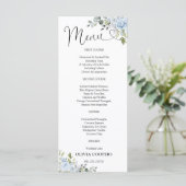 Zachtblauw botanisch babyshower menu (Staand voorkant)