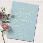 Zachtblauw | Eenvoudig Modern Sweet 16 Verjaardags Kaart<br><div class="desc">Schattigee en eenvoudige 16e verjaardagsfeestuitnodigingen met "lieve zestien" tekst in een handgeschreven scriptlettertype. Lichtblauwe kleur.</div>