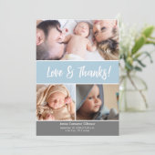 Zachtblauw Liefde & Bedankt Fotocollage Baby showe (Staand voorkant)