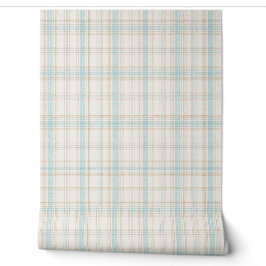 Zachtblauwe en beige ruitbehang behang