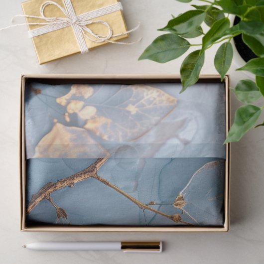 Zachtblauwe en gouden botanische decoupage tissuepapier (Geschenk)