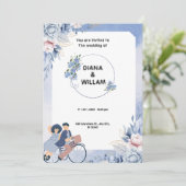 Zachtblauwe en Witte Bloem Illustratieve Huwelijk  Save The Date (Staand voorkant)