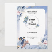 Zachtblauwe en Witte Bloem Illustratieve Huwelijk  Save The Date (Voorkant / Achterkant)