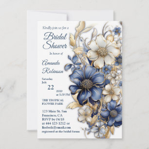 Zachtblauwe, Witte Bloemen & Gouden Etsen Kaart