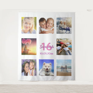 Zachte 16 aangepaste foto collage wit roze wandkleed