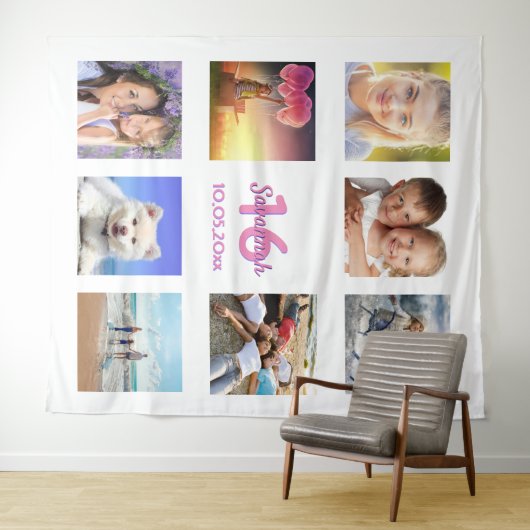 Zachte 16 aangepaste fotocollage wit roze wandkleed (In Situ (horizontaal))