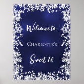 Zachte 16 blauwe sneeuwvlokken welkom poster (Voorkant)