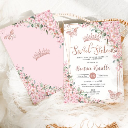 Zachte 16 Kersenbloesem Roze Goud Vlinders Kaart