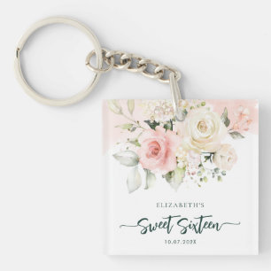 Zachte 16 Roze Bloemige Verjaardagsfeest Custom Sleutelhanger