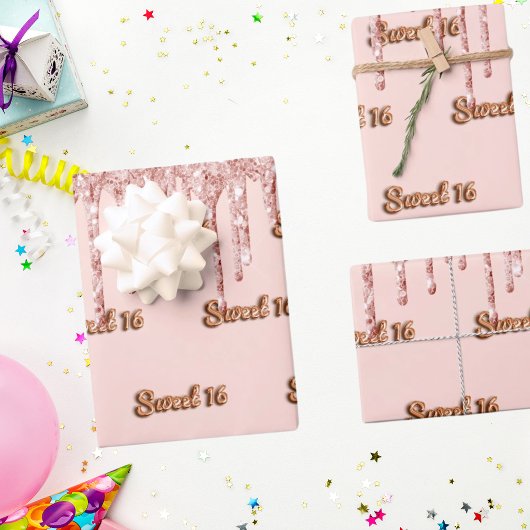 Zachte 16 roze goud glinsterende roze 16e verjaard inpakpapier vel