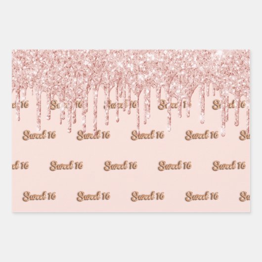 Zachte 16 roze goud glinsterende roze 16e verjaard inpakpapier vel (Voorkant)