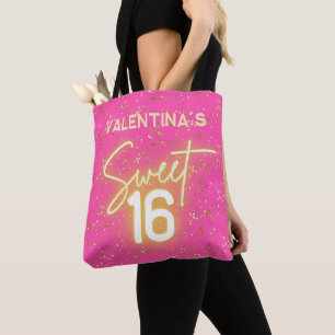 Zachte 16 Roze Neon Gloei Gouden Glitter Verjaarda Tote Bag