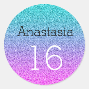 Zachte 16 Zestien Ombre Roze Blauw Paars Glitters Ronde Sticker