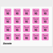 Zachte 16 Zestien Zwart & Heet Roze Glitters Glans Vierkante Sticker (Vel)