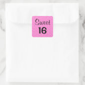 Zachte 16 Zestien Zwart & Heet Roze Glitters Glans Vierkante Sticker (Tas)