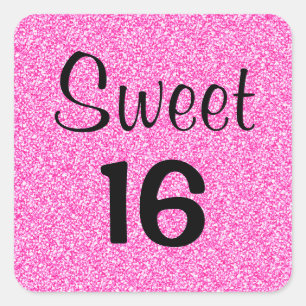 Zachte 16 Zestien Zwart & Heet Roze Glitters Glans Vierkante Sticker