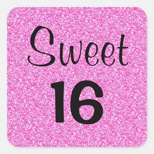 Zachte 16 Zestien Zwart & Heet Roze Glitters Glans Vierkante Sticker (Voorkant)