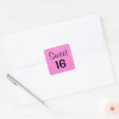 Zachte 16 Zestien Zwart & Heet Roze Glitters Glans Vierkante Sticker (Envelop)