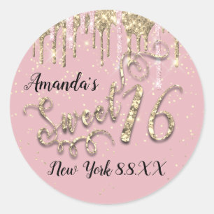 Zachte 16e-partijroze Blush Gold-Confetti schijven Ronde Sticker