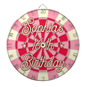Zachte 16e VERJAARDAG Gepersonaliseerde Retro Roze Dartbord