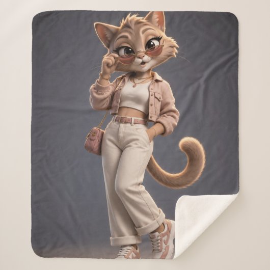 Zachte 3D Geanimeerde Kat Fleece Deken voor Kinder (Voorkant)