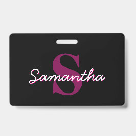 Zachte aanpasbare roze & zwarte monogram script badge