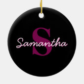 Zachte aanpasbare roze & zwarte monogram script keramisch ornament (Achterkant)