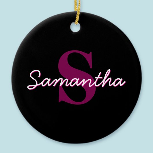 Zachte aanpasbare roze & zwarte monogram script keramisch ornament
