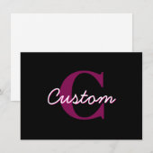 Zachte aanpasbare roze & zwarte monogram script notitiekaartje (Voorkant / Achterkant)