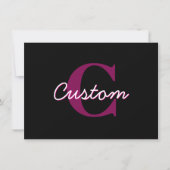 Zachte aanpasbare roze & zwarte monogram script notitiekaartje (Voorkant)
