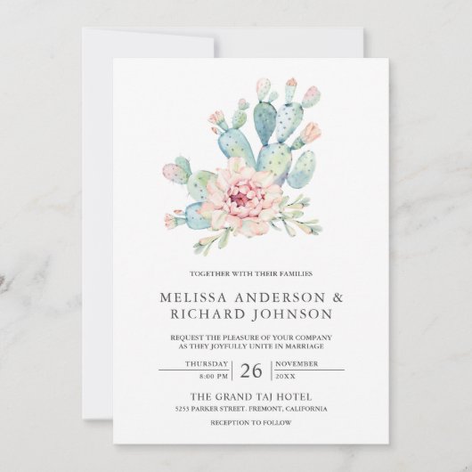 Zachte aardachtige bloemige woestijn cactus bruilo kaart (Voorkant)