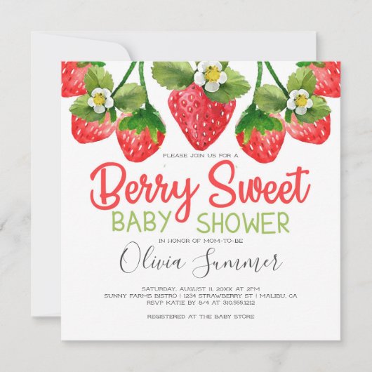 Zachte aardbei bes zoete ruitjesstof baby shower kaart (Voorkant)